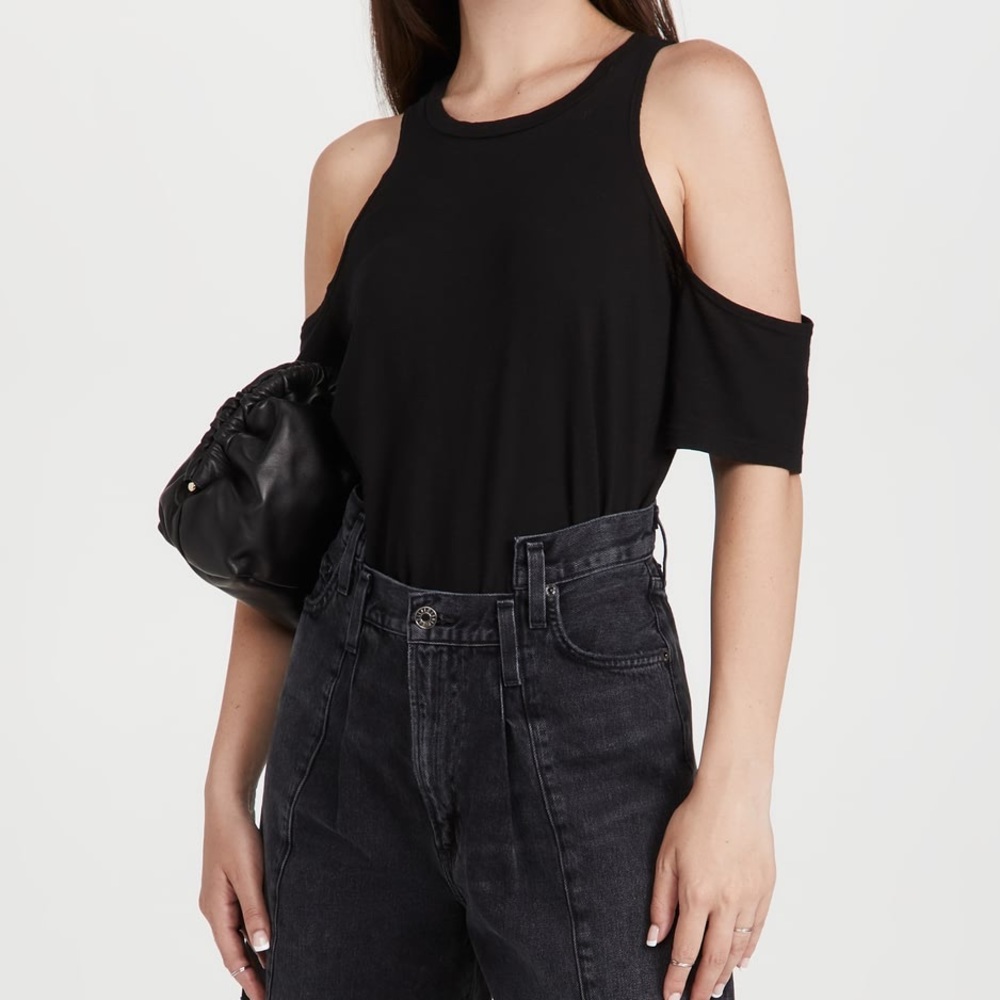 LNA Olivia Shoulder Cut Out Black Tee
